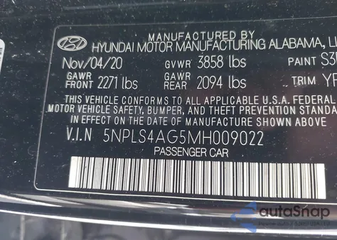 2021 Hyundai Elantra Sel из США, поврежденный, VIN 5NPLS4AG5MH009022